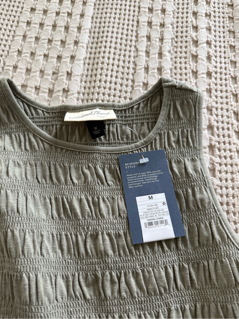 NEW Universal Thread Olive Sleeveless Smocked Tank Dress Size M - Picture 3 of 6
